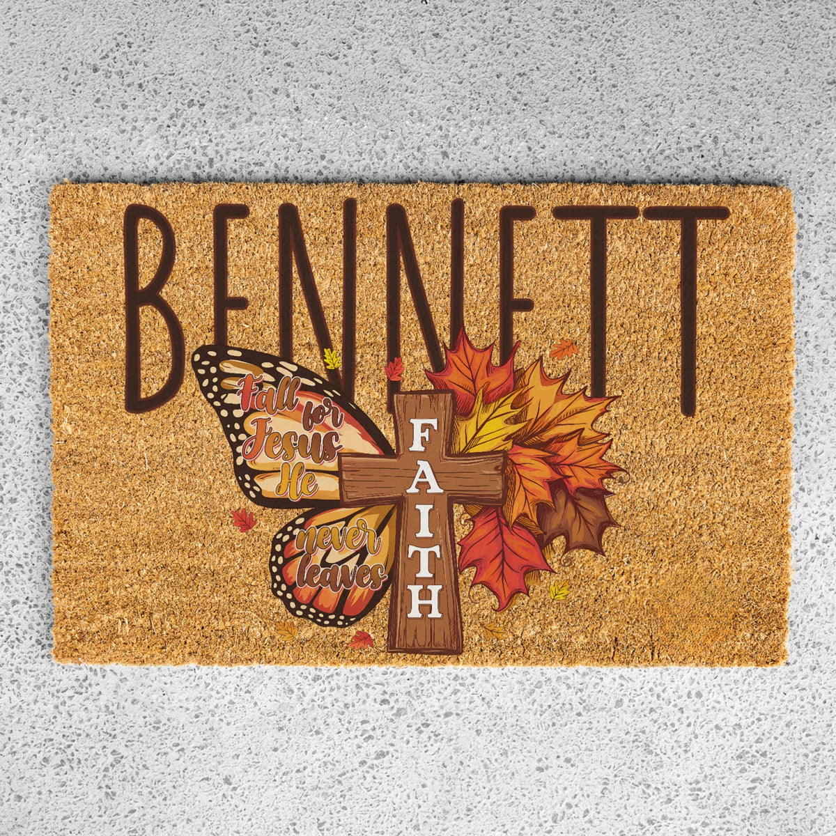 Fall For Jesus Faith Cross Name Doormat