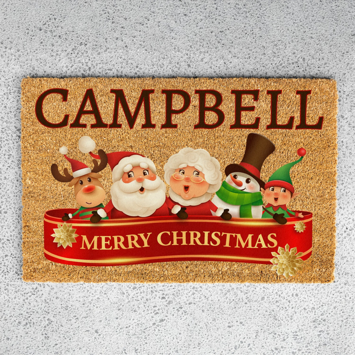 Merry Christmas Ribbon Name Doormat