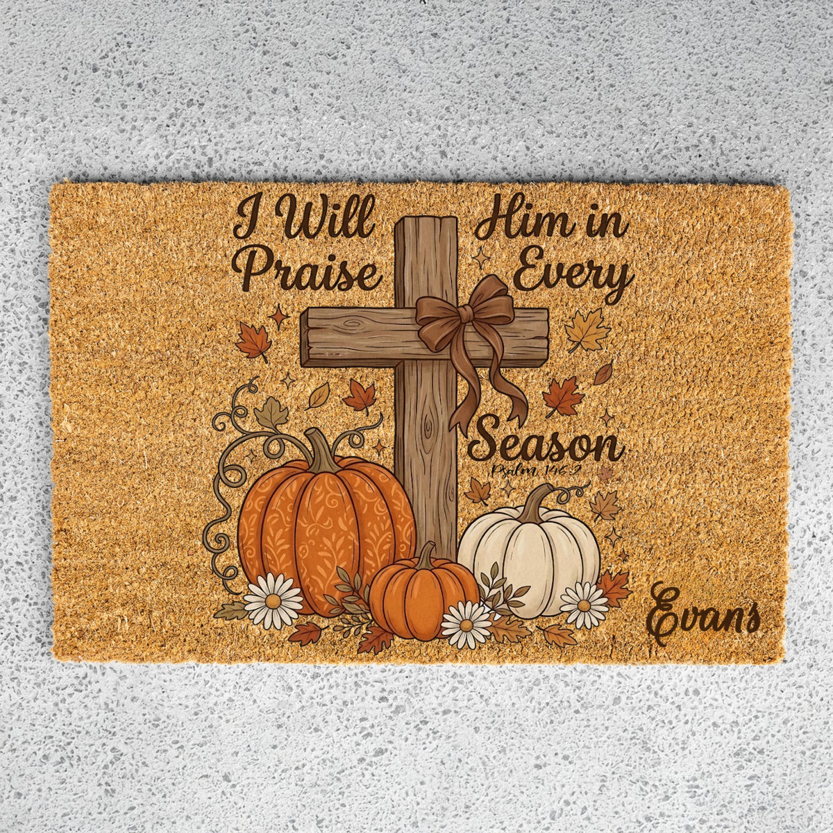 Praise Him Cross Name UV Printed Doormat