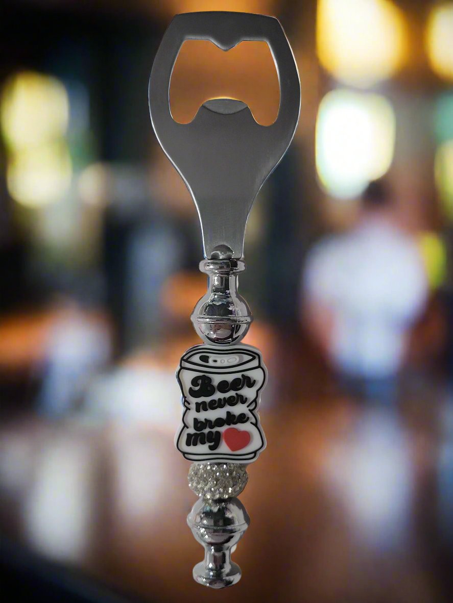 Beer Beaded Bottle Opener Silver Colored