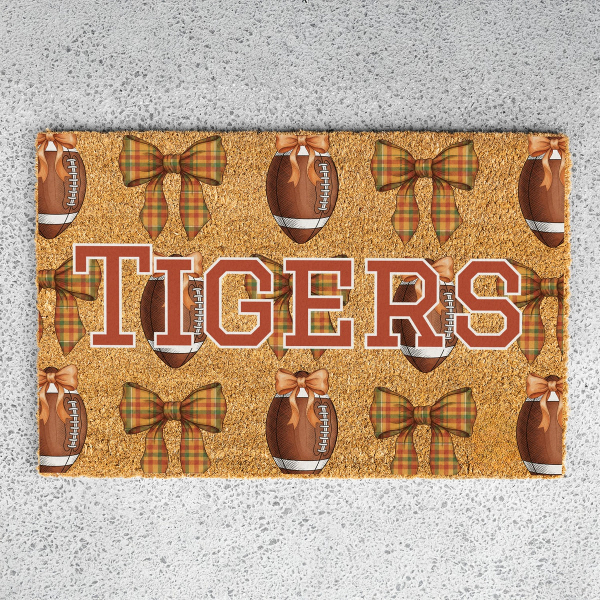 Fall Football Bows Name Doormat