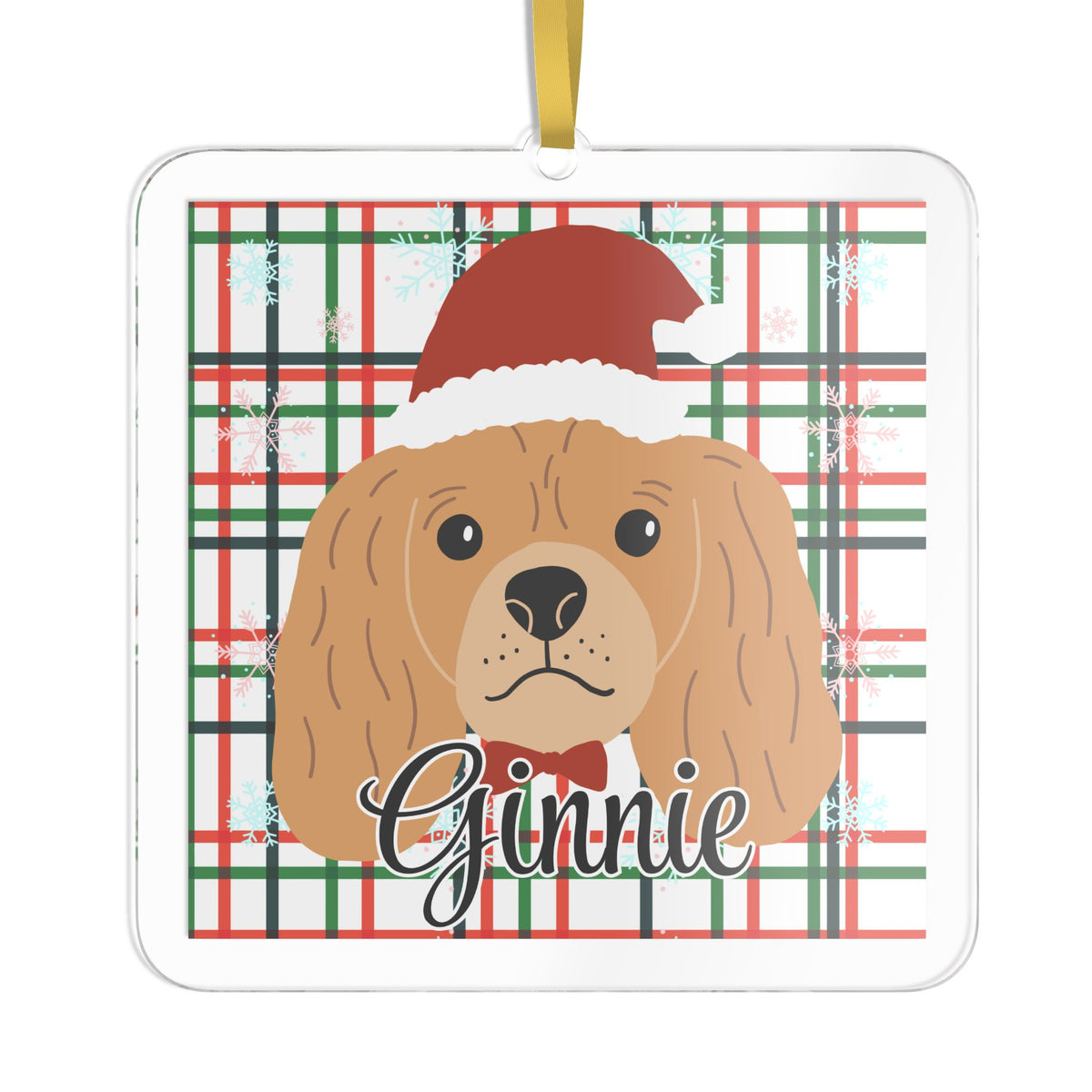 Plaid Snowflakes Santa Pet Photo Name Ornament