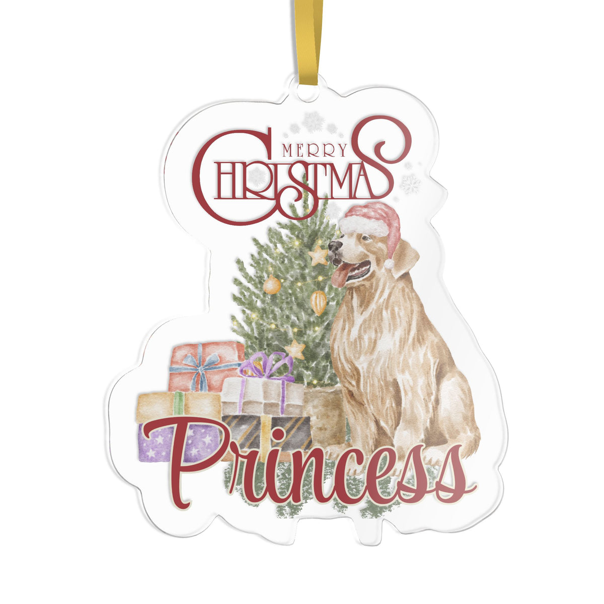 Watercolor Santa Pet Photo Name Ornament