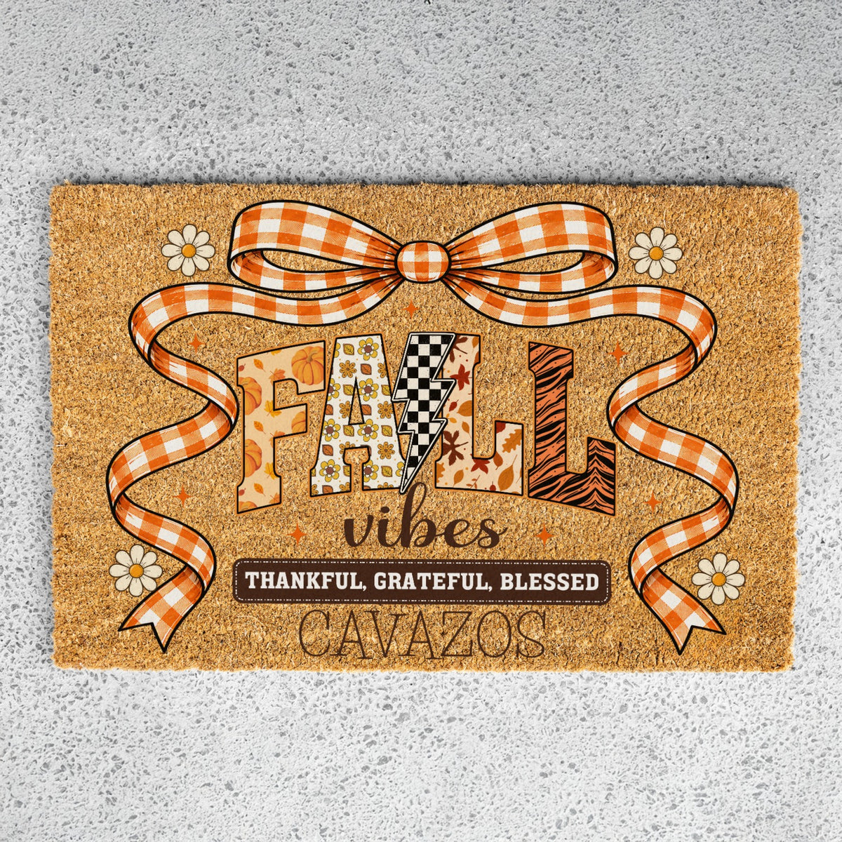 Fall Vibes Bow Name UV Printed Doormat
