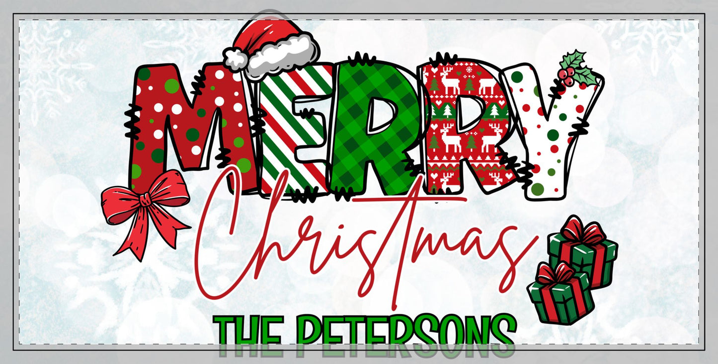 Merry Christmas Name Stitched Edge Desk Mat