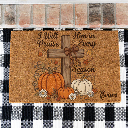 Praise Him Cross Name UV Printed Doormat