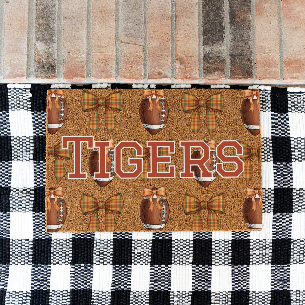 Fall Football Bows Name Doormat