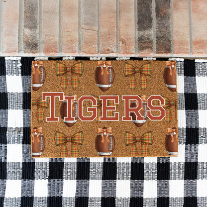 Fall Football Bows Name Doormat