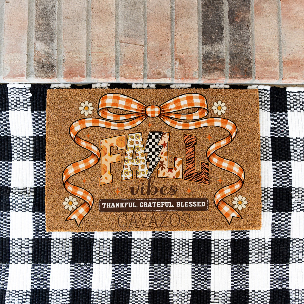 Fall Vibes Bow Name UV Printed Doormat