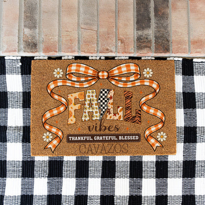 Fall Vibes Bow Name UV Printed Doormat