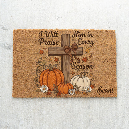 Praise Him Cross Name UV Printed Doormat