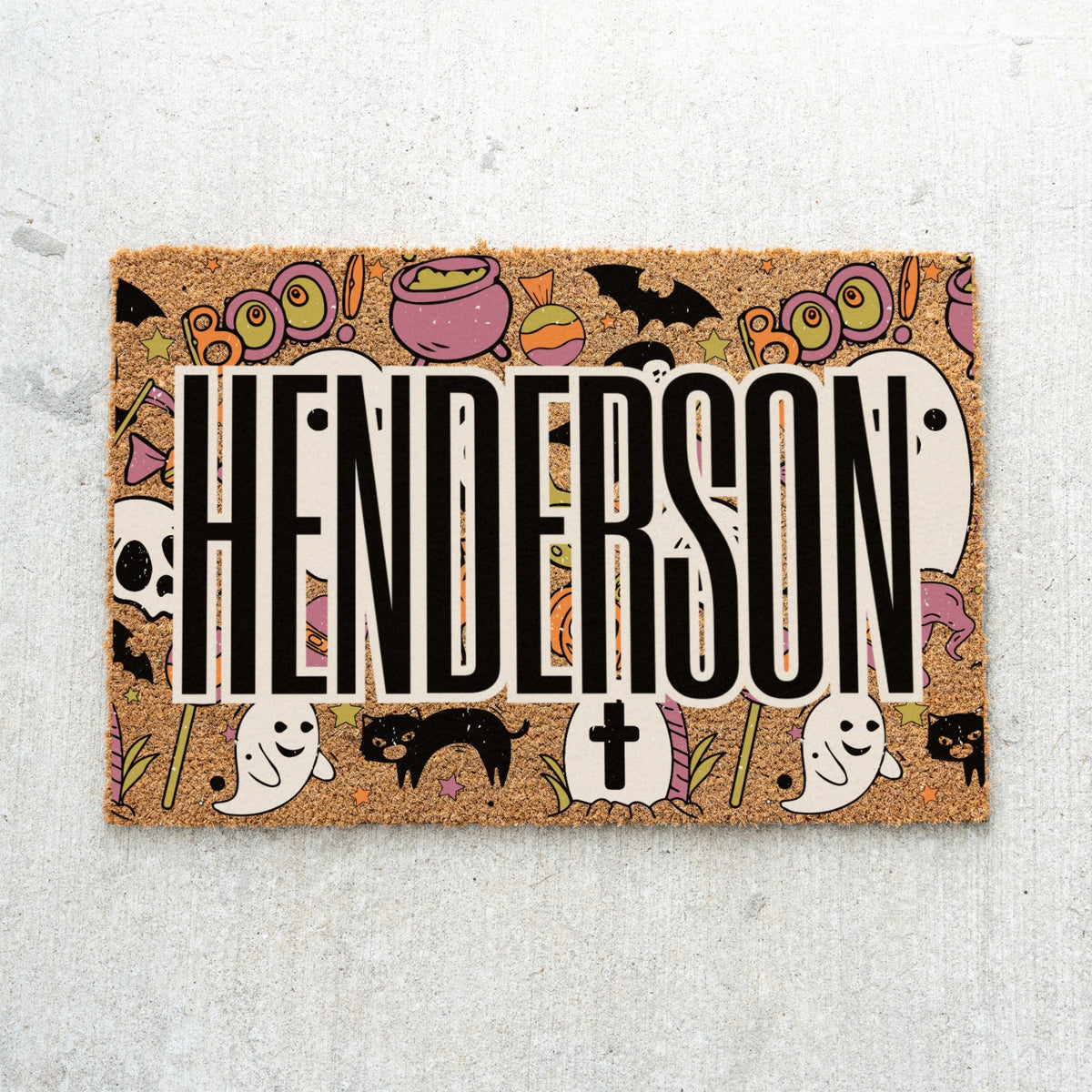 Halloween Boo Collage Name Doormat