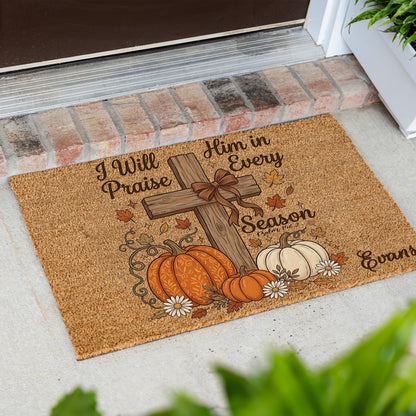 Praise Him Cross Name UV Printed Doormat