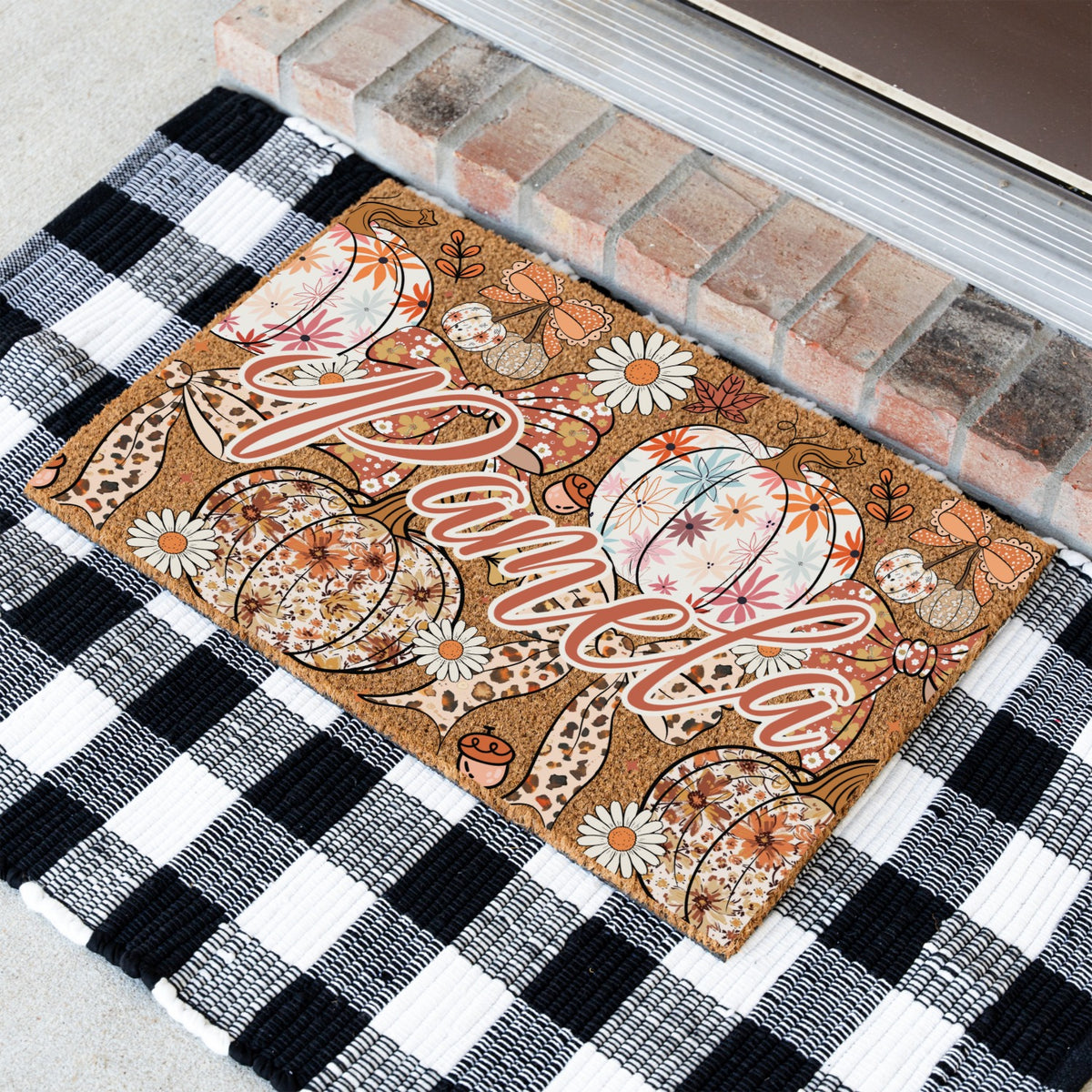 Pastel Pumkins Bows & Daisies Name Doormat