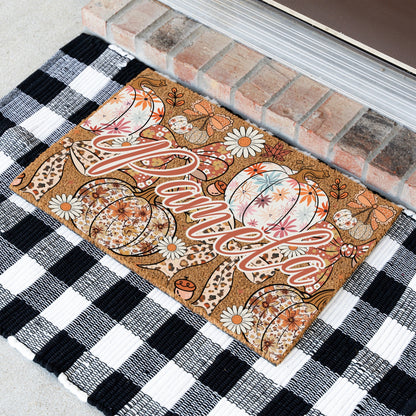 Pastel Pumkins Bows & Daisies Name Doormat