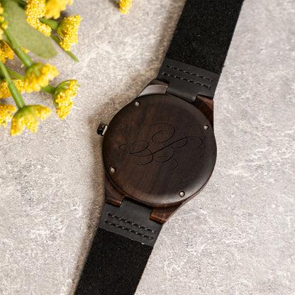 Initial Wood Watch - Laser Engraved