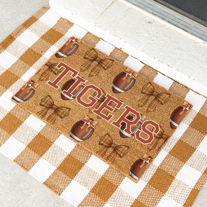 Fall Football Bows Name Doormat