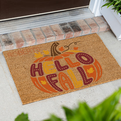Hello Fall Pumpkin Name Doormat