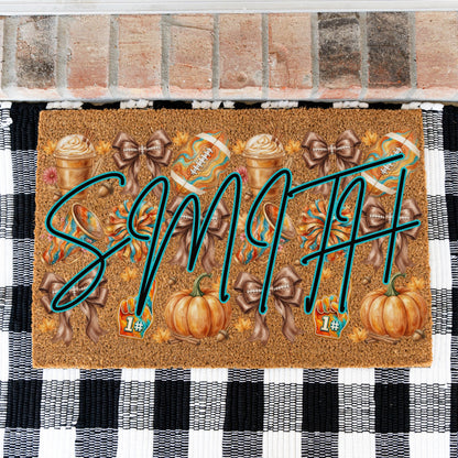 Fall Football Bows Name UV Printed Doormat