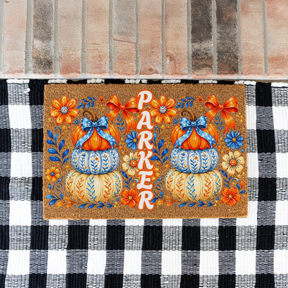 Stacked Pumpkins Name UV Printed Doormat