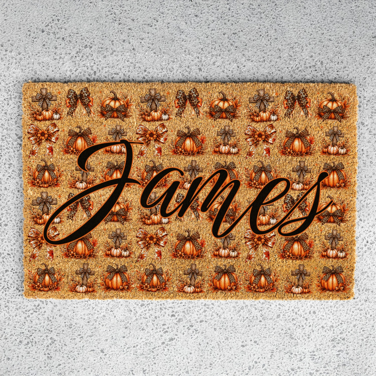 Pumpkins & Bows Name UV Printed Doormat