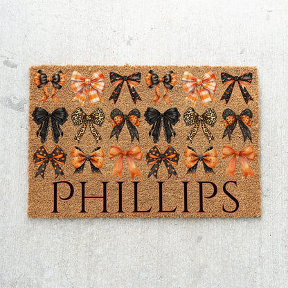 Black / Orange Bows Name Doormat