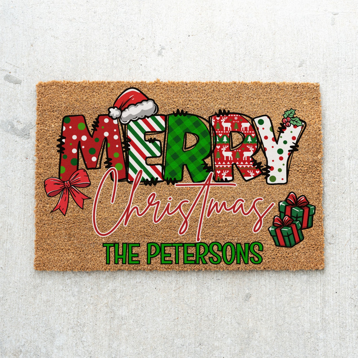 Merry Christmas Name Doormat - UV Printed