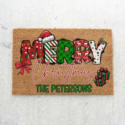 Merry Christmas Name Doormat - UV Printed