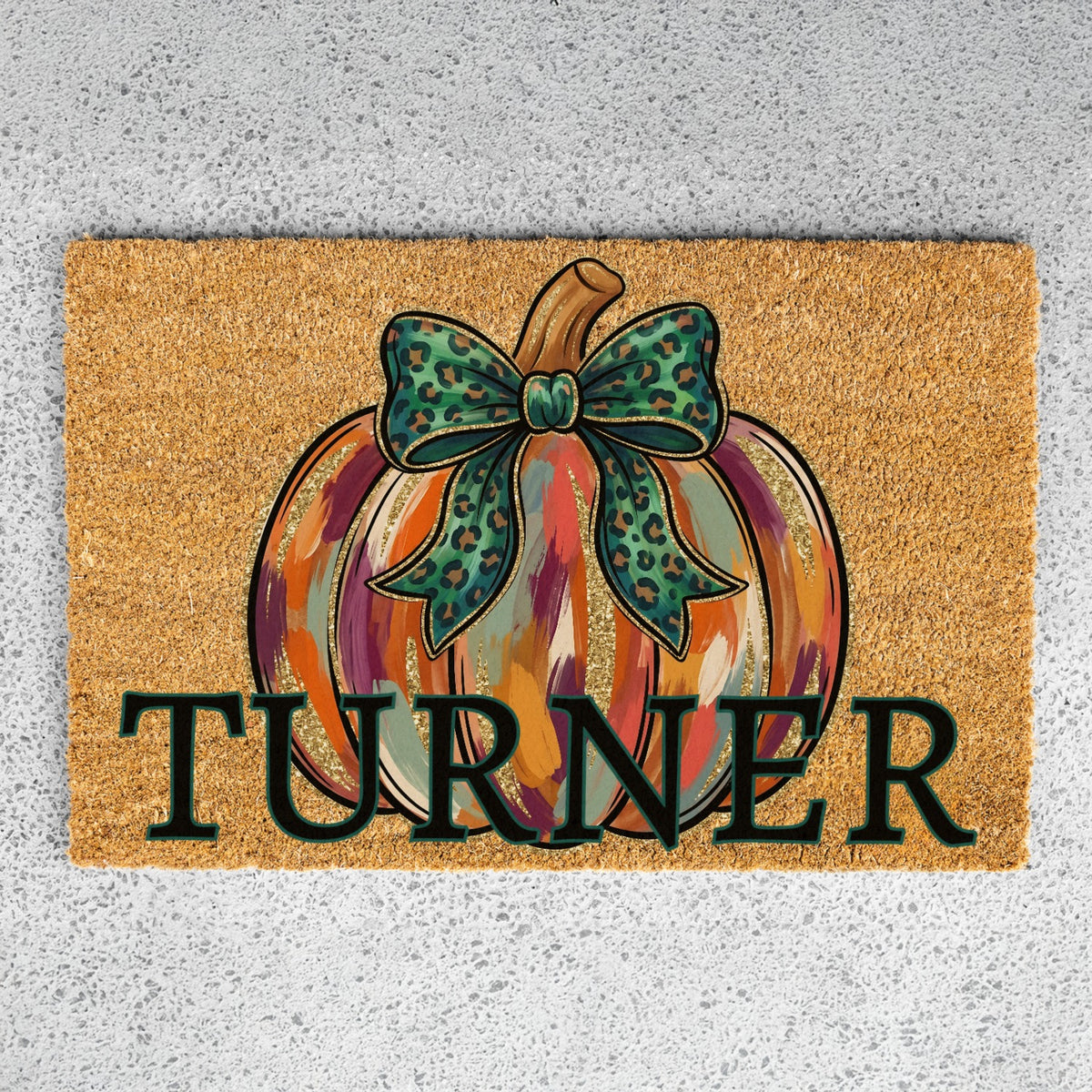 "Glitter" Pumpkin Name UV Printed Doormat