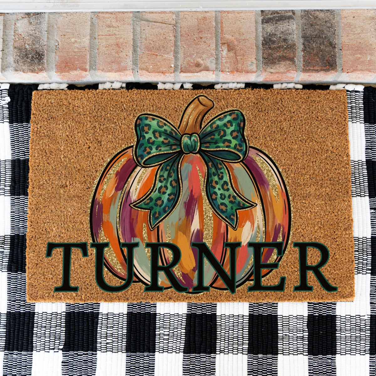 "Glitter" Pumpkin Name UV Printed Doormat