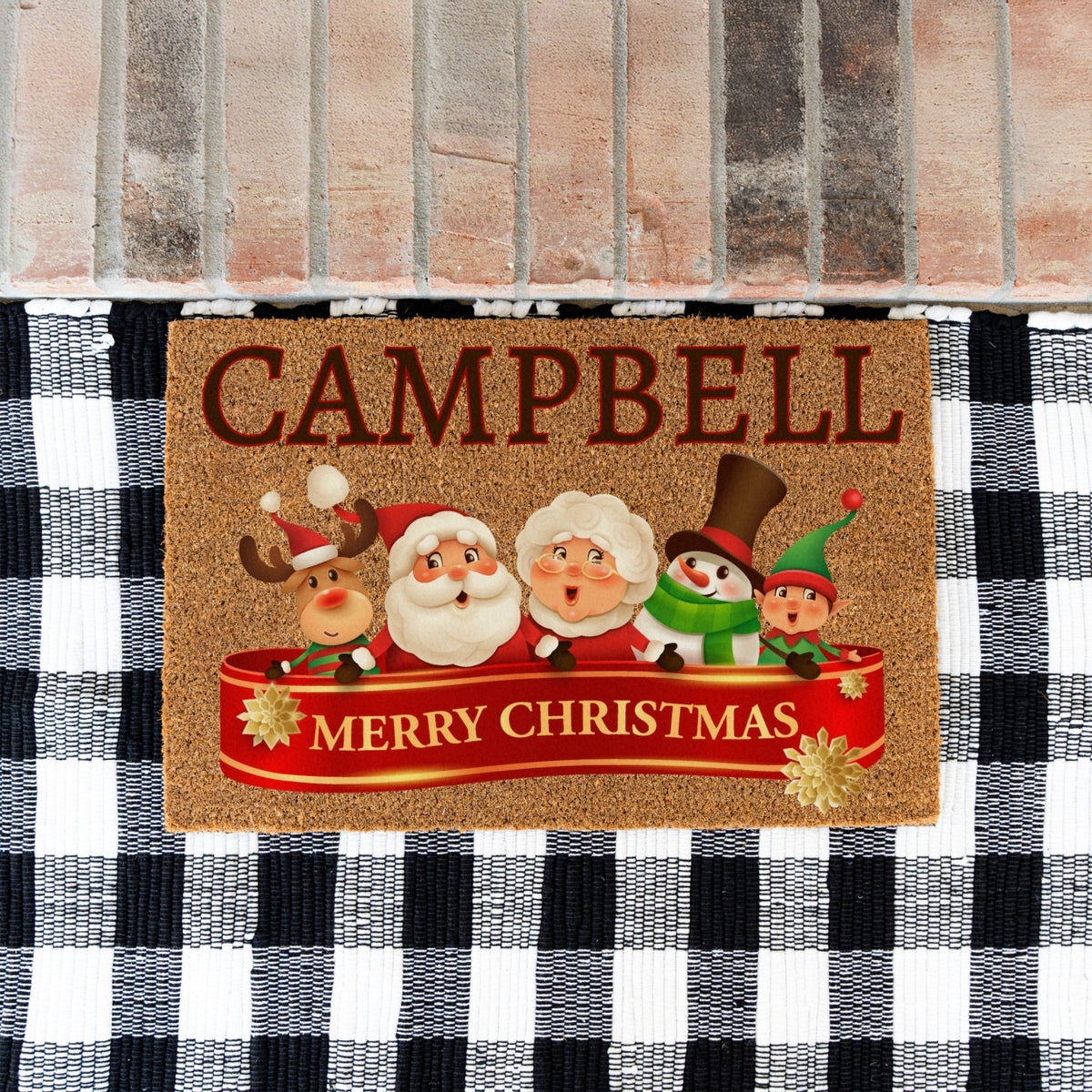 Merry Christmas Ribbon Name Doormat