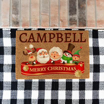 Merry Christmas Ribbon Name Doormat