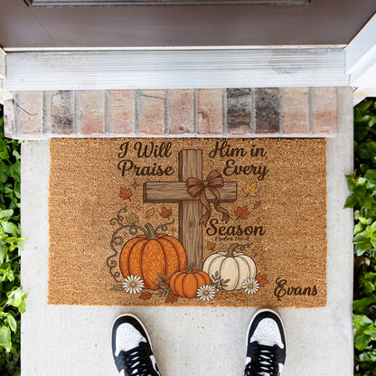 Praise Him Cross Name UV Printed Doormat