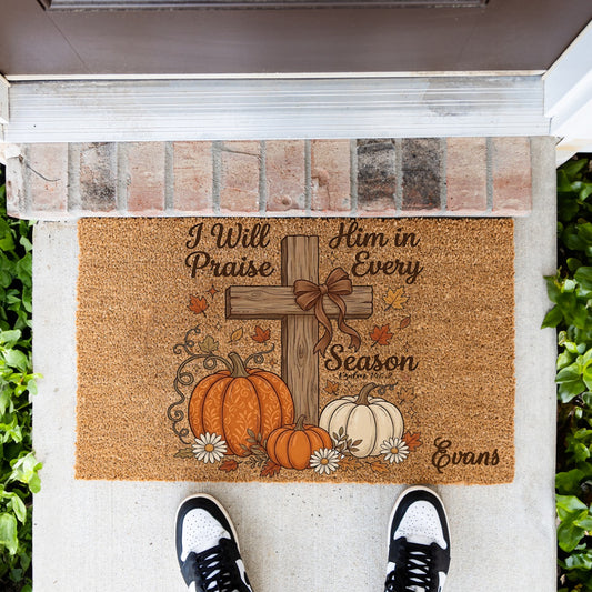 Praise Him Cross Name UV Printed Doormat