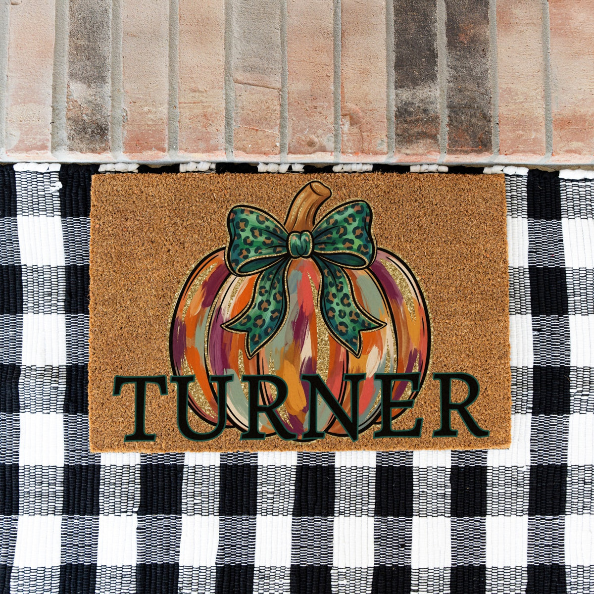 "Glitter" Pumpkin Name UV Printed Doormat