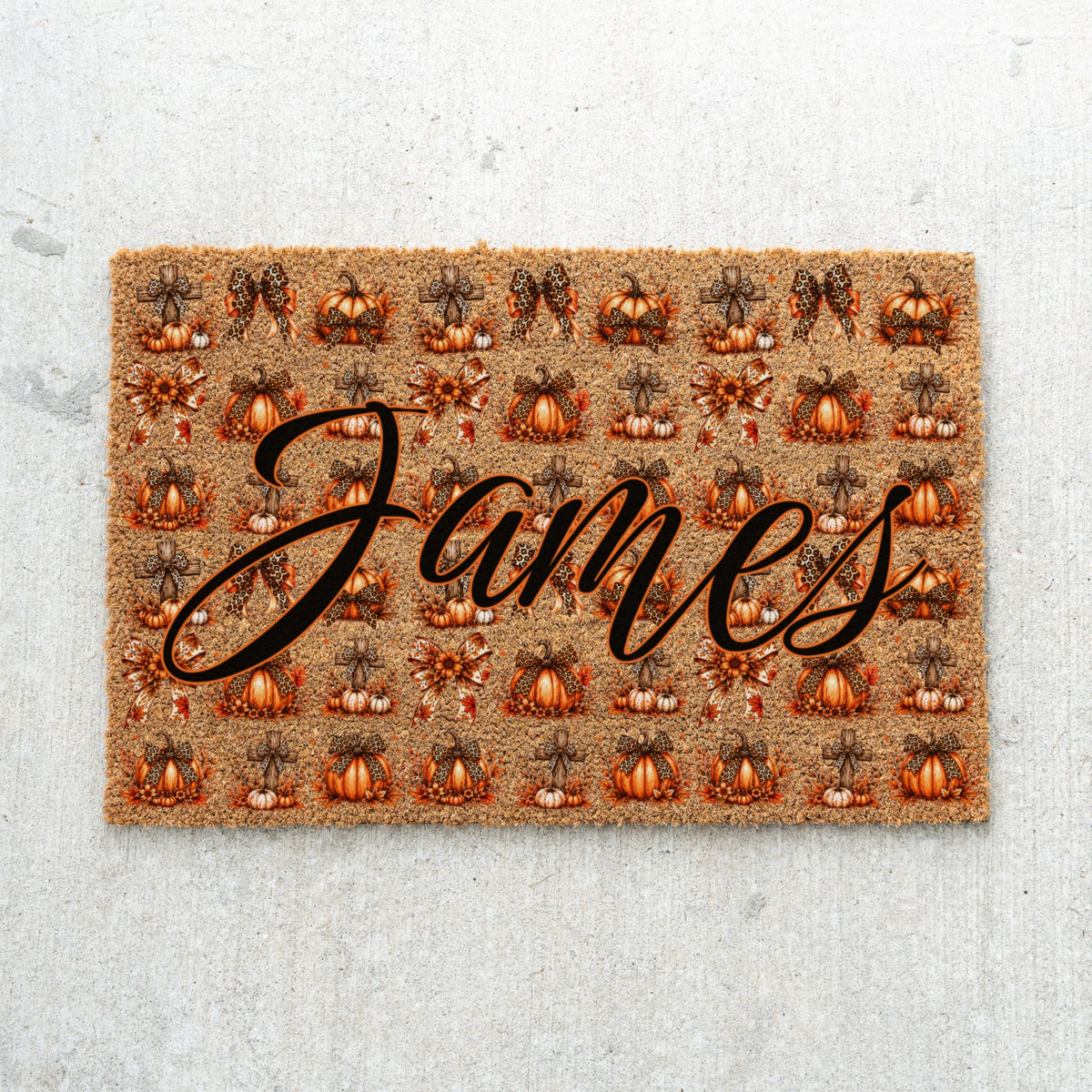 Pumpkins & Bows Name UV Printed Doormat