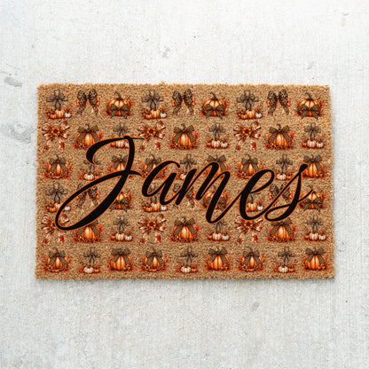 Pumpkins & Bows Name UV Printed Doormat