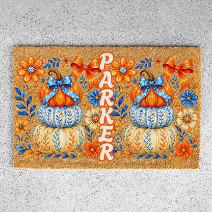 Stacked Pumpkins Name UV Printed Doormat