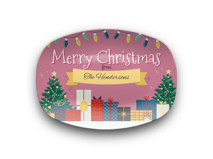 Pink Gifts on Snow Merry Christmas Name Platter