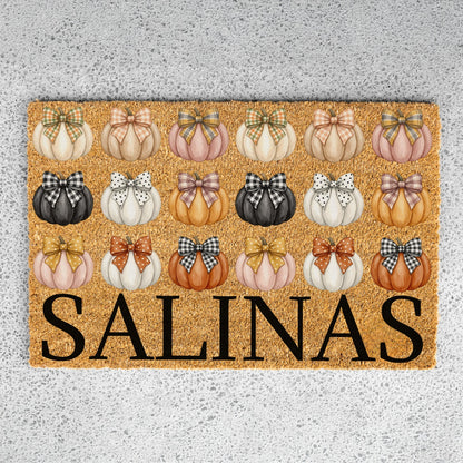 Black & Pastel Pumpkins Name UV Printed Doormat