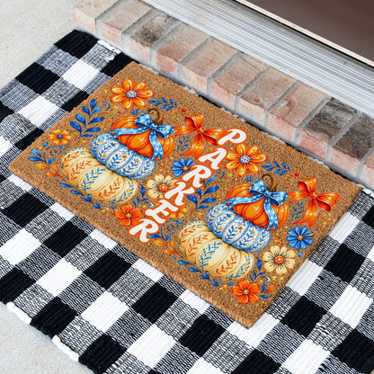Stacked Pumpkins Name UV Printed Doormat