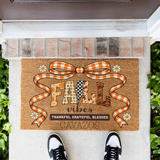 Fall Vibes Bow Name UV Printed Doormat