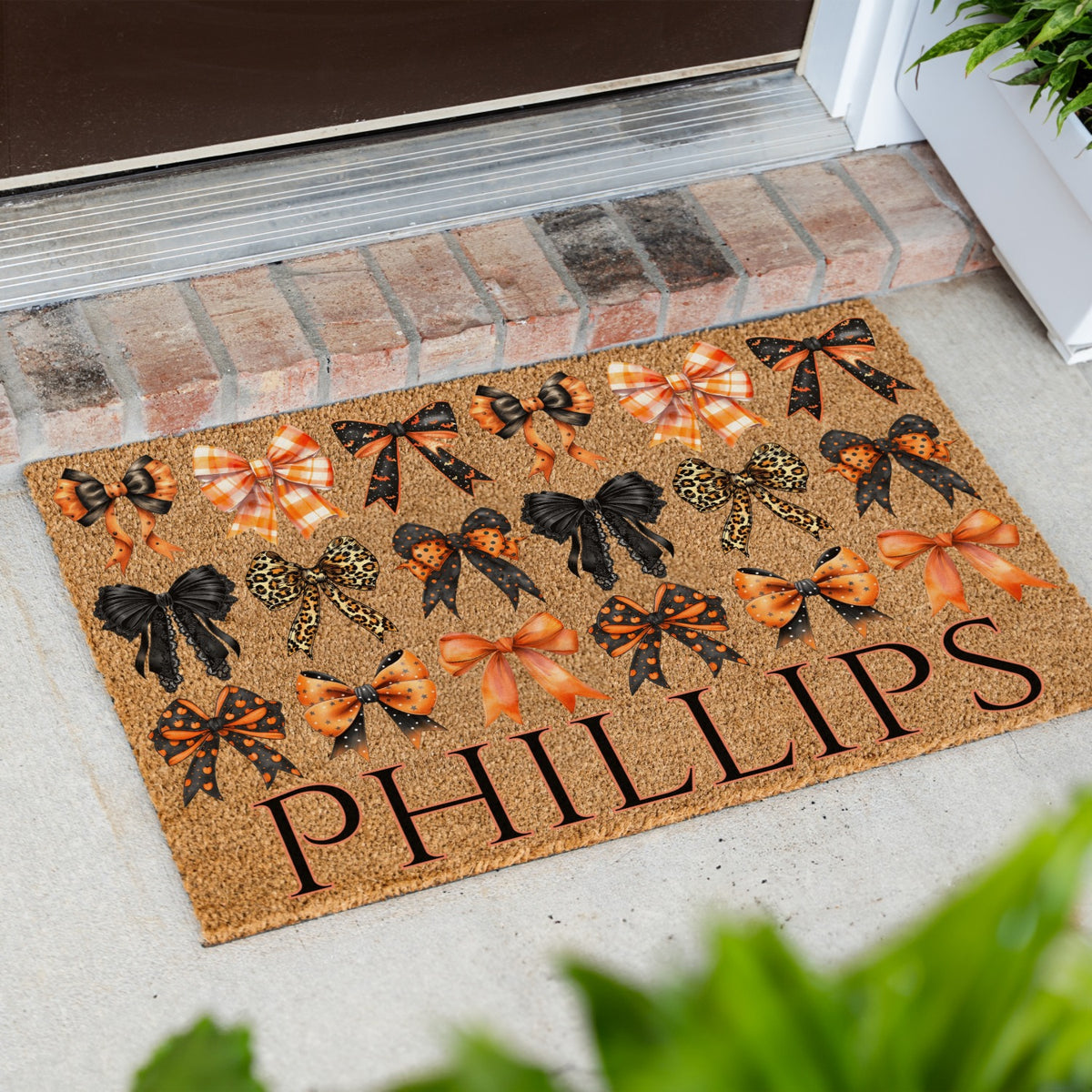 Black / Orange Bows Name Doormat