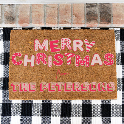 Merry Christmas Pink Name Doormat