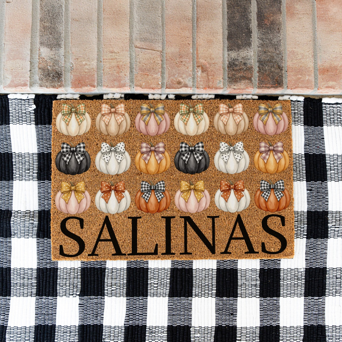 Black & Pastel Pumpkins Name UV Printed Doormat