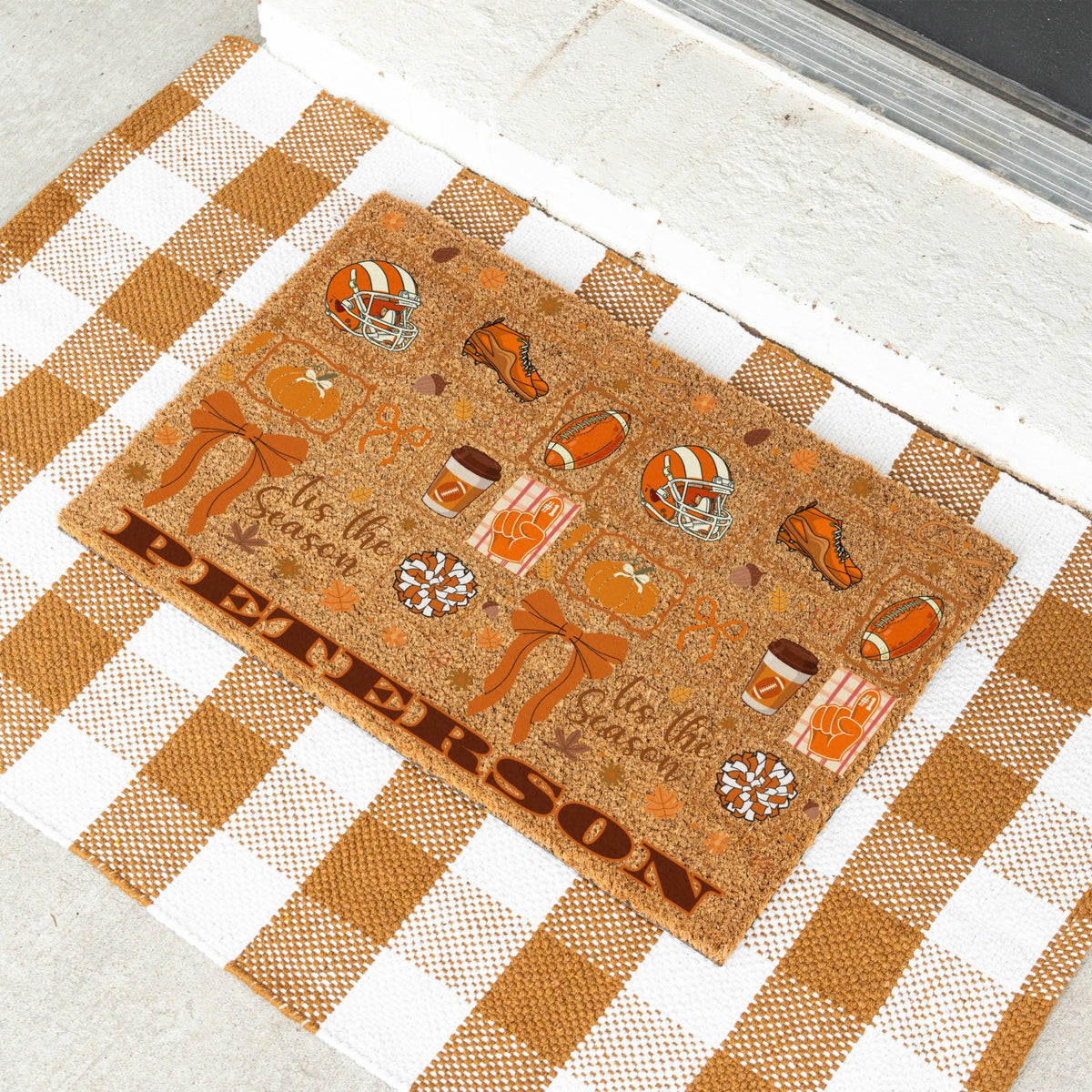 Fall Football Tis The Season Name UV Printed Doormat