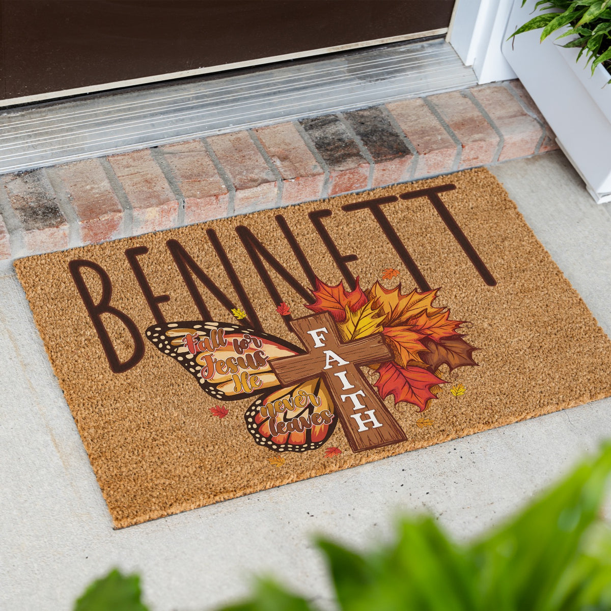 Fall For Jesus Faith Cross Name Doormat
