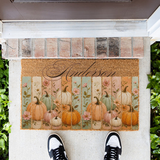 Pastel Pumpkin Panels Name UV Printed Doormat