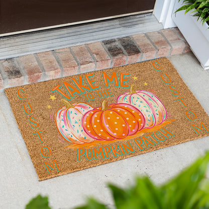 Take Me Bright Pumpkins Names Doormat