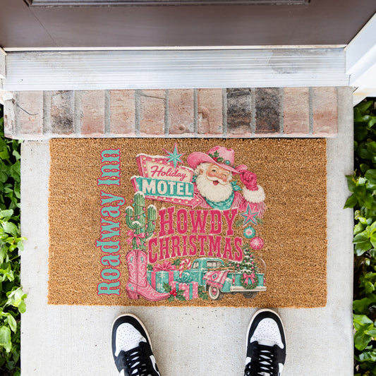 Howdy Christmas PInk Name Doormat